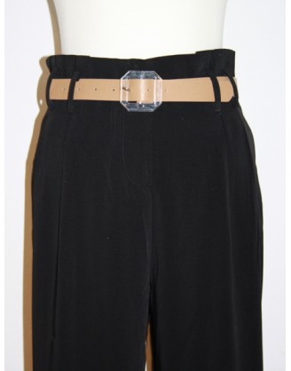 High waisted black trousers with brown belt 